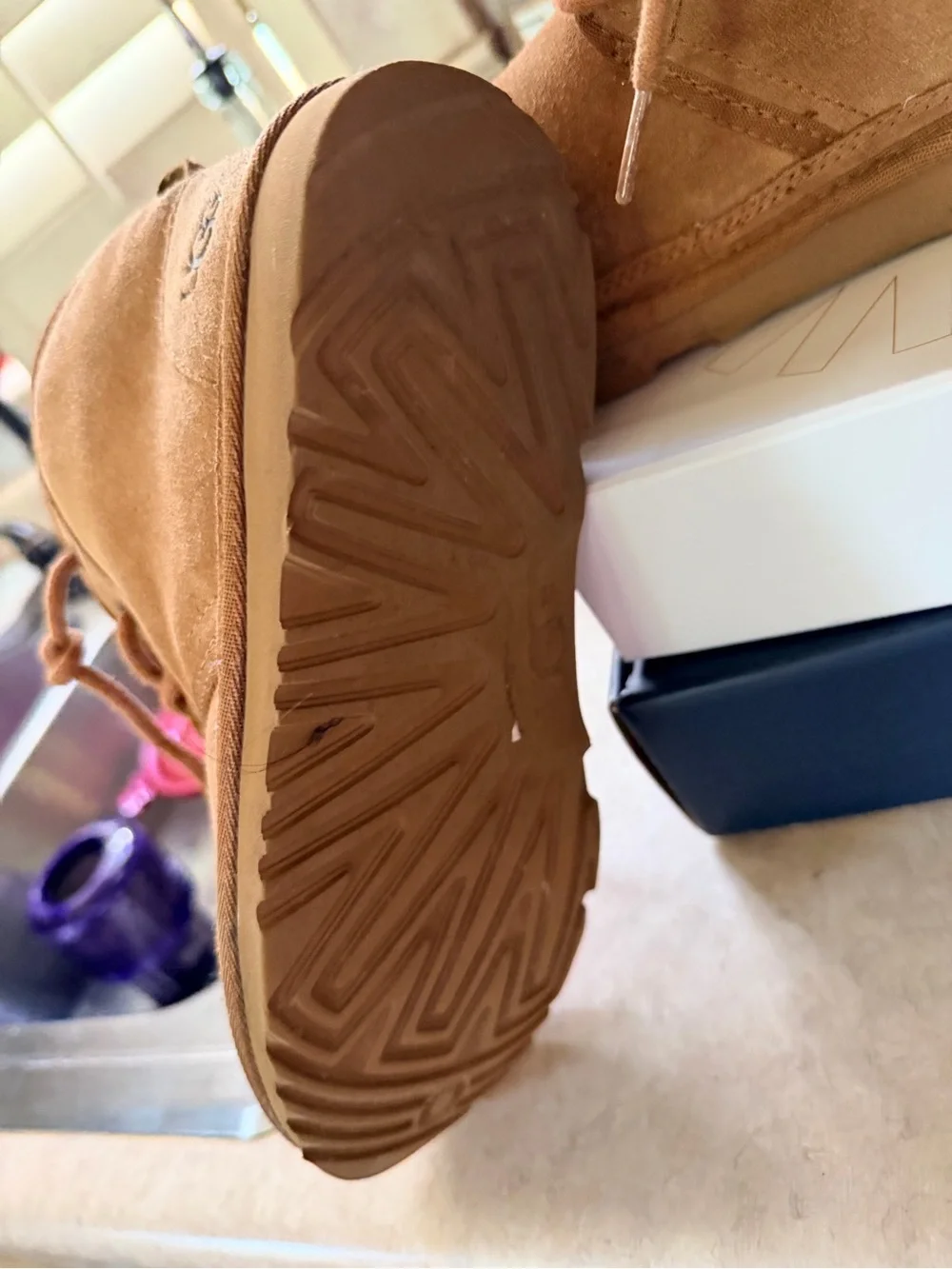 UGG Kids Chestnut Suede Faux-Shearling Lace-Up Boots